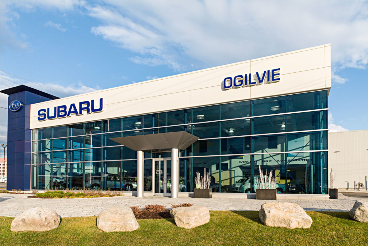 Ogilvie Subaru showroom main windows.
