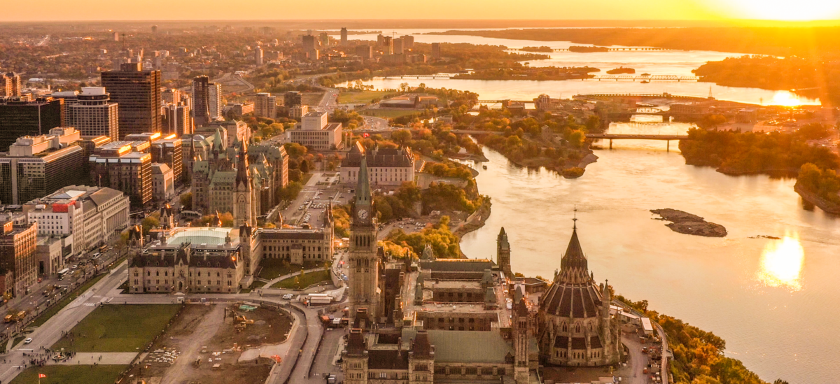 Overhead view of Ottawa Parliament Buildings.