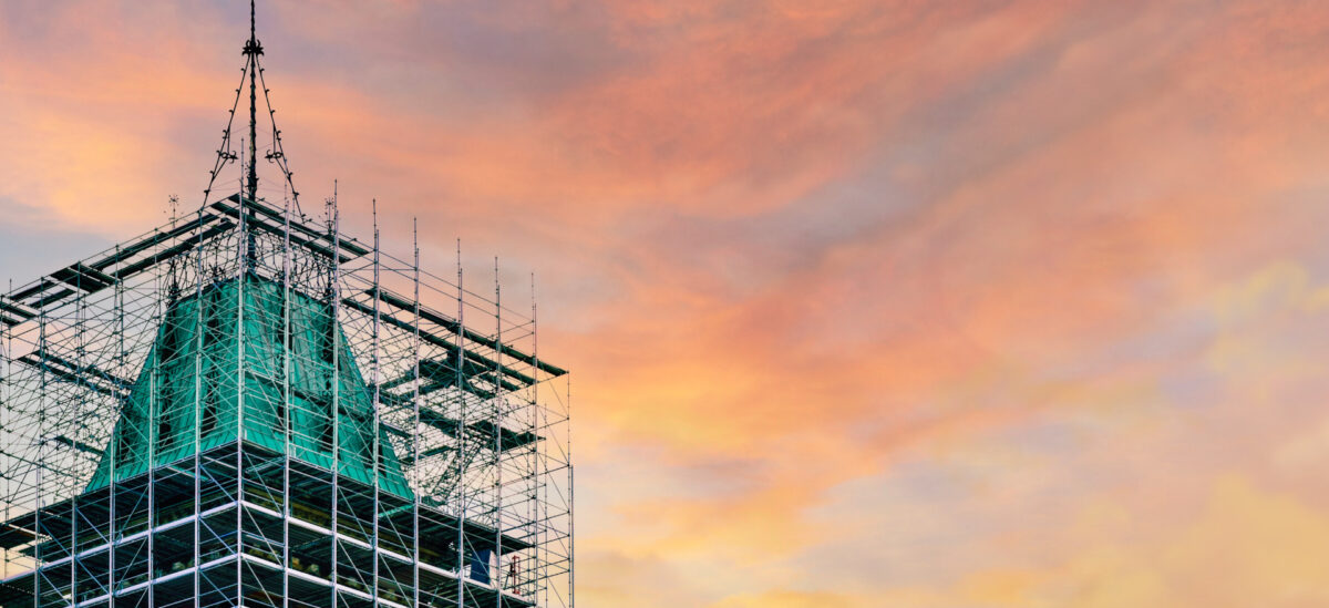 Scaffolding over the parliament buildings.